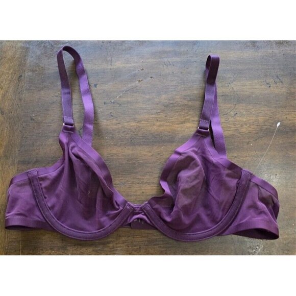 NWOT CUUP 34A The Plunge Mesh Wine Sheer Underwire Bra 124406